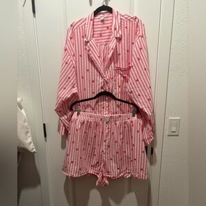 Old Navy Pink Strawberry Stripe Pajama Set - 3X Top & 2X Bottoms